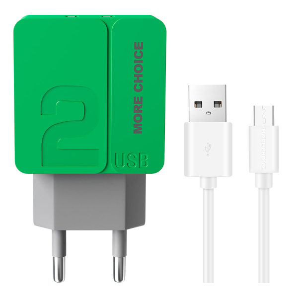Купить  СЗУ СЗУ 2USB 2.4A для micro USB More choice NC46m 1м (Green)
